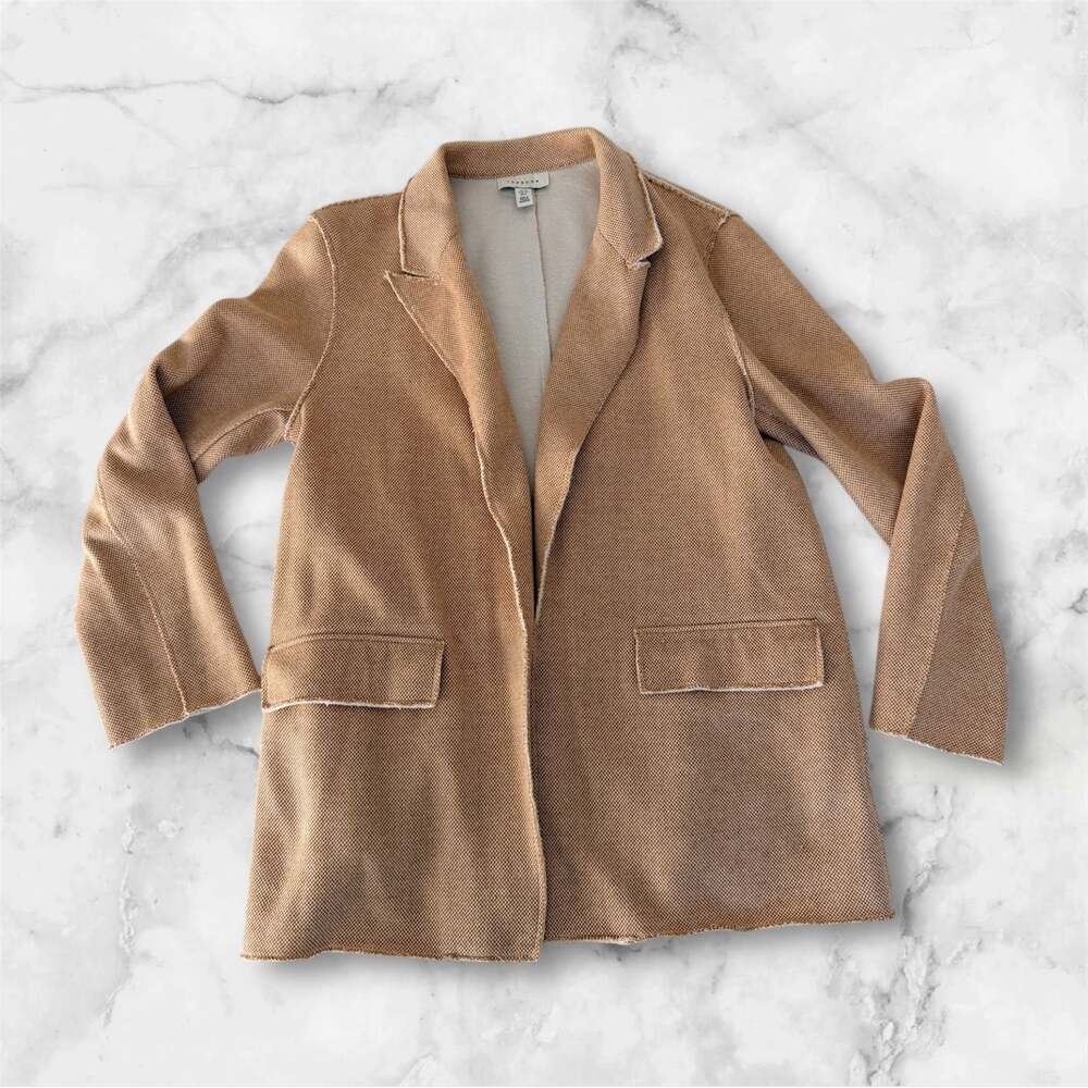 Topshop Beige Unstructured Blazer Raw Hem Minimalist Layering Jacket - Picture 2 of 8